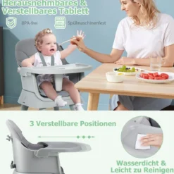 6-in-1 Babyhochstuhl Hochstuhl & Essstuhl & Lerntisch & Bausteintisch & Kindersitzgruppe Grau