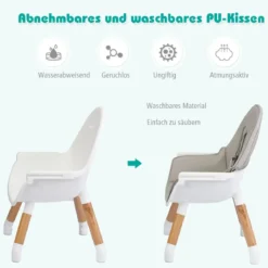 4-in-1 Babyhochstuhl Hochstuhl Essstuhl Kinderstuhl Kindersitzgruppe Kinderhochstuhl hoehenverstellbar Babystuhl Grau