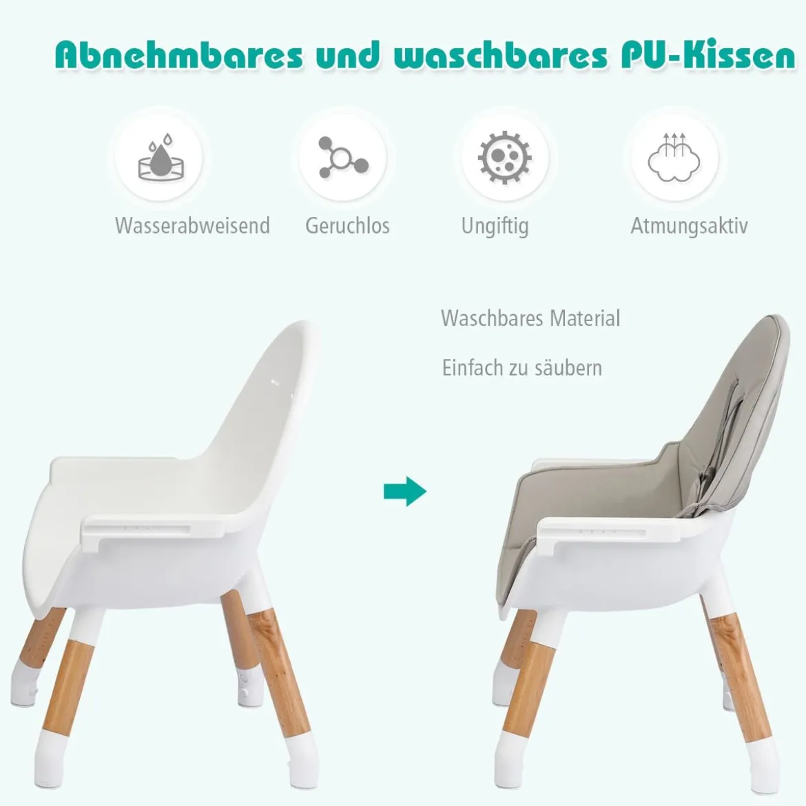 4-in-1 Babyhochstuhl Hochstuhl Essstuhl Kinderstuhl Kindersitzgruppe Kinderhochstuhl hoehenverstellbar Babystuhl Grau