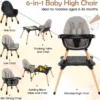 6 in 1 Baby Hochstuhl mit Bausteintisch & Abnehmbarem Doppeltablett Kinderhochstuhl Schwarz