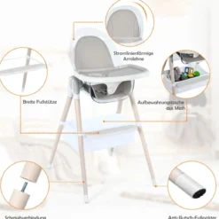 3 in 1 Babyhochstuhl mit Fußstütze Hochstuhl & Schaukelstuhl & Kinderhocker höhenverstellbar Kombihochstuhl Grau