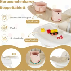 6 in 1 Babyhochstuhl mit Sicherheitsgurt & Abnehmbares Tablett Kindersitzgruppe Beige
