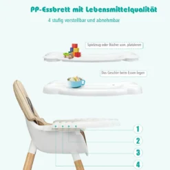 4-in-1 Babyhochstuhl mit Sicherheitsgurt & Abnehmbares Tablett Kindersitzgruppe Khaki