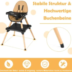 4-in-1 Babyhochstuhl mit Sicherheitsgurt & Abnehmbares Tablett Kindersitzgruppe Braun