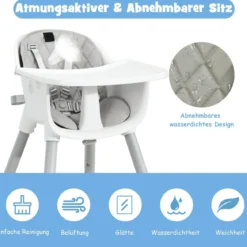 4 in 1 Baby-Hochstuhl Umwandelbarer Babystuhl 59 x 62 x 93 cm Grau