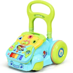2 in 1 Baby-Lauflernhilfe Baby Walker mit höhenverstellbarem Handgriff 35,5 x 43 x 46-53 cm Bunt