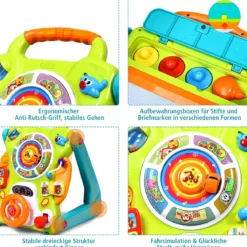 3 in 1 Baby-Lauflernhilfe Spielbrett Zeichentisch mit Musik & Lichter 35 x 37 x 41,8 cm Bunt
