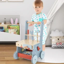 2 in 1 Baby Lauflernhilfe Werkzeugspielzeug mit Multi-Aktivitätszentrum & Unterem Stauraum