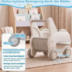 3-in-1 Baby Lauflernwagen aus Kunststoff Lauflernhilfe mit Klappbarer Sitz Stauraum Rädern Zugseil & Griff
