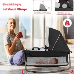 4-in-1-Baby-Laufstall Faltbares Deluxe-Babybett mit Rollen 103 x 72,5 x 112 cm Rot + Schwarz