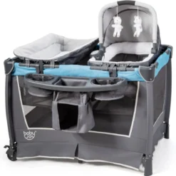 4-in-1-Baby-Laufstall faltbares Deluxe-Babybett Babybett-Set 103 x 72,5 x 112 cm Blau + Grau