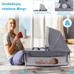 4-in-1-Baby-Laufstall faltbares Deluxe-Babybett Babybett-Set 103 x 72,5 x 112 cm Blau + Grau