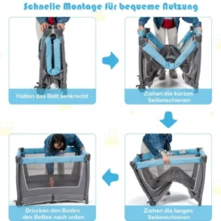 4-in-1-Baby-Laufstall faltbares Deluxe-Babybett Babybett-Set 103 x 72,5 x 112 cm Blau + Grau