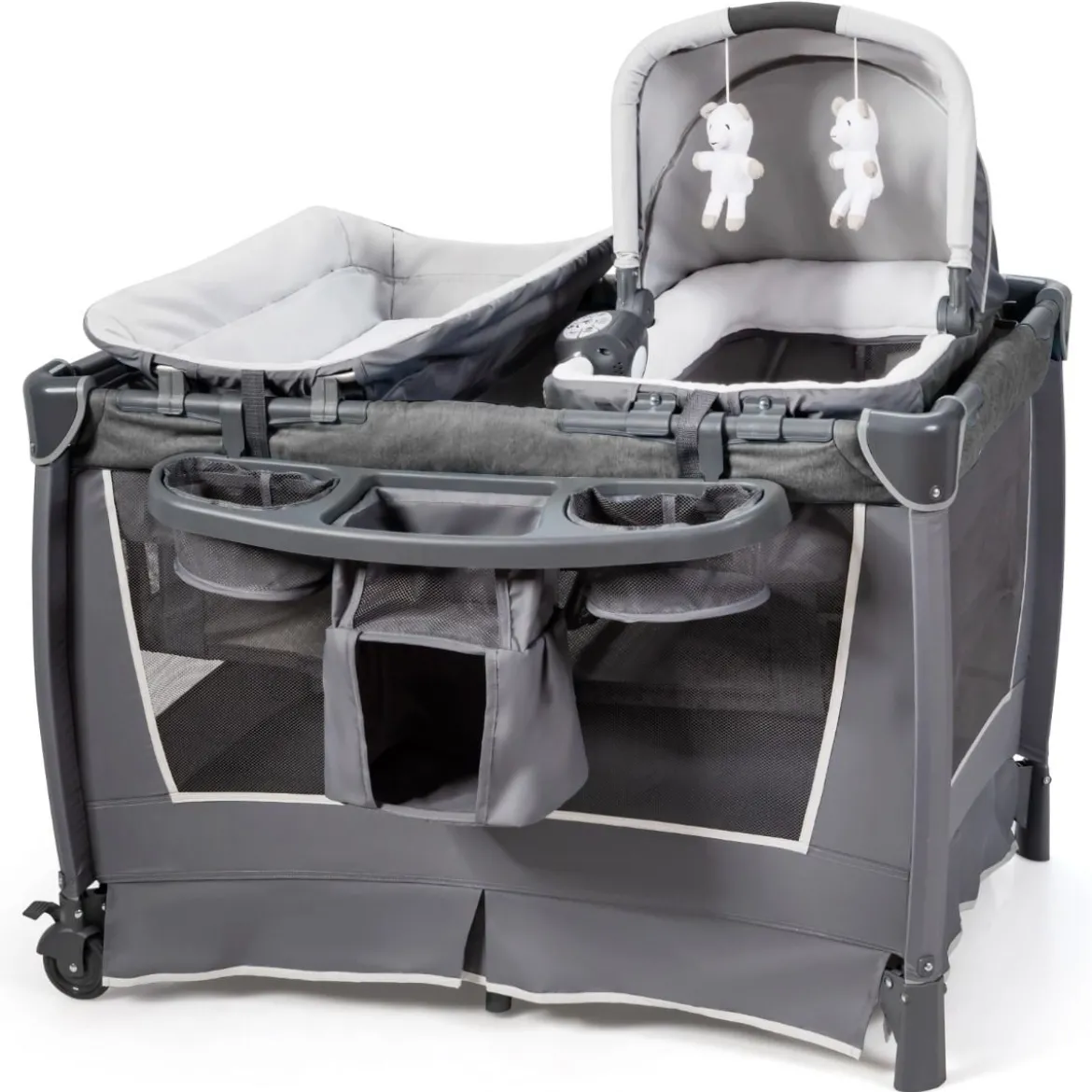 4-in-1-Baby-Laufstall mit Wiege & Wickeltisch Deluxe-Babybett 103 x 72,5 x 112 cm Grau