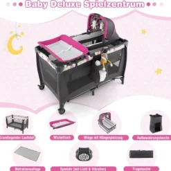 4-in-1-Baby-Laufstall Tragbares Babybett mit Wiege & Wickeltisch Rosa