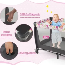 4-in-1-Baby-Laufstall Tragbares Babybett mit Wiege & Wickeltisch Rosa