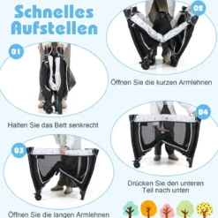 5 in 1 Baby Reisebett mit Wickeltisch & Babywiege & Matratze & 2 Spielzeugen Faltbares Babybett Beige
