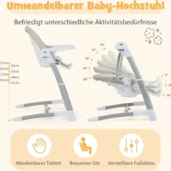 3 in 1 Babyschaukel Klappbarer Hochstuhl mit 8 Höhenstufen Grau