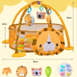 4 in 1 Baby Spielmatte mit 4 Hängespielzeugen & Löwentasche & 30 Ozeanbällen
