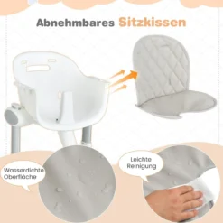 4 in 1 Babystuhl Babyhochstuhl Umwandelbar mit 5-Fach Verstellbarer Höhe Grau