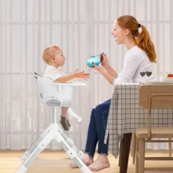 4 in 1 Babystuhl Babyhochstuhl Umwandelbar mit 5-Fach Verstellbarer Höhe Grau
