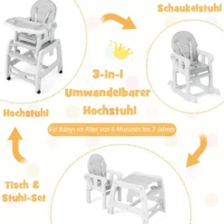 3 in 1 Babystuhl Hochstuhl & Essstuhl & Kindersitzgruppe wandelbarer Babyhochstuhl