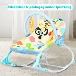 3 in 1 Babywippe Babyschaukel Babyliegestuhl Tragbare Schaukel Komfortabler Baby Schaukelstuhl Blau