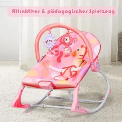 3 in 1 Babywippe & Babyschaukel & Babyliegestuhl Baby Schaukelwippe mit Vibrationsmodi Rosa