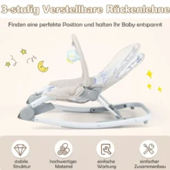 2 in 1 Babywippe klappbar tragbare Babyschaukel mit 3-stufig verstellbarer Rückenlehne Rosa/Grau