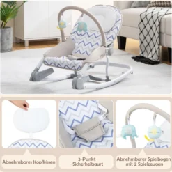 2 in 1 Babywippe klappbar tragbare Babyschaukel mit 3-stufig verstellbarer Rückenlehne Rosa/Grau