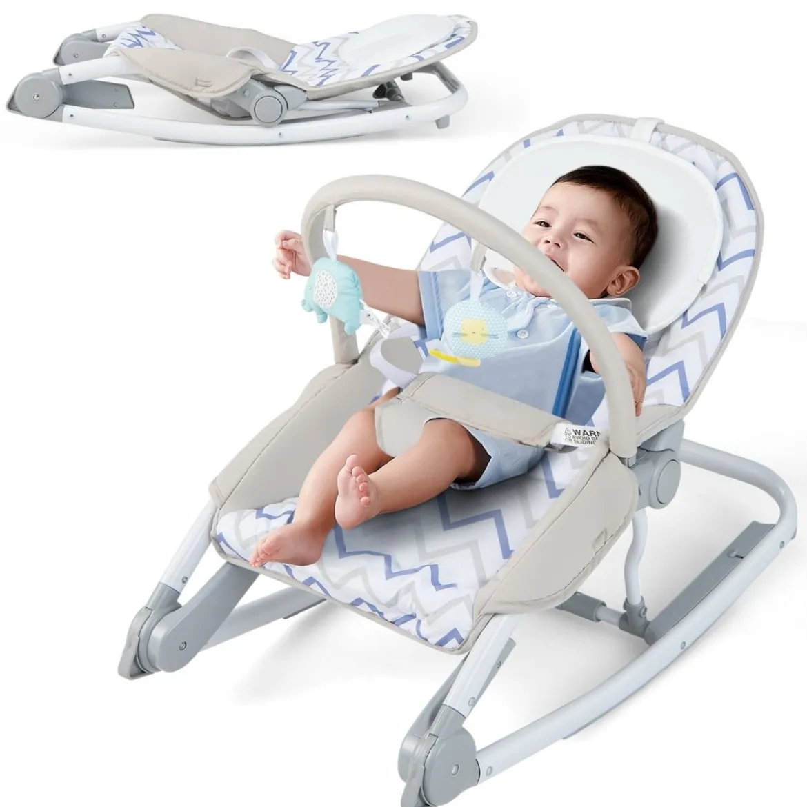 2 in 1 Babywippe klappbar tragbare Babyschaukel mit 3-stufig verstellbarer Rückenlehne Rosa/Grau