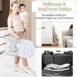 2 in 1 Babywippe klappbar tragbare Babyschaukel mit 3-stufig verstellbarer Rückenlehne Rosa/Grau