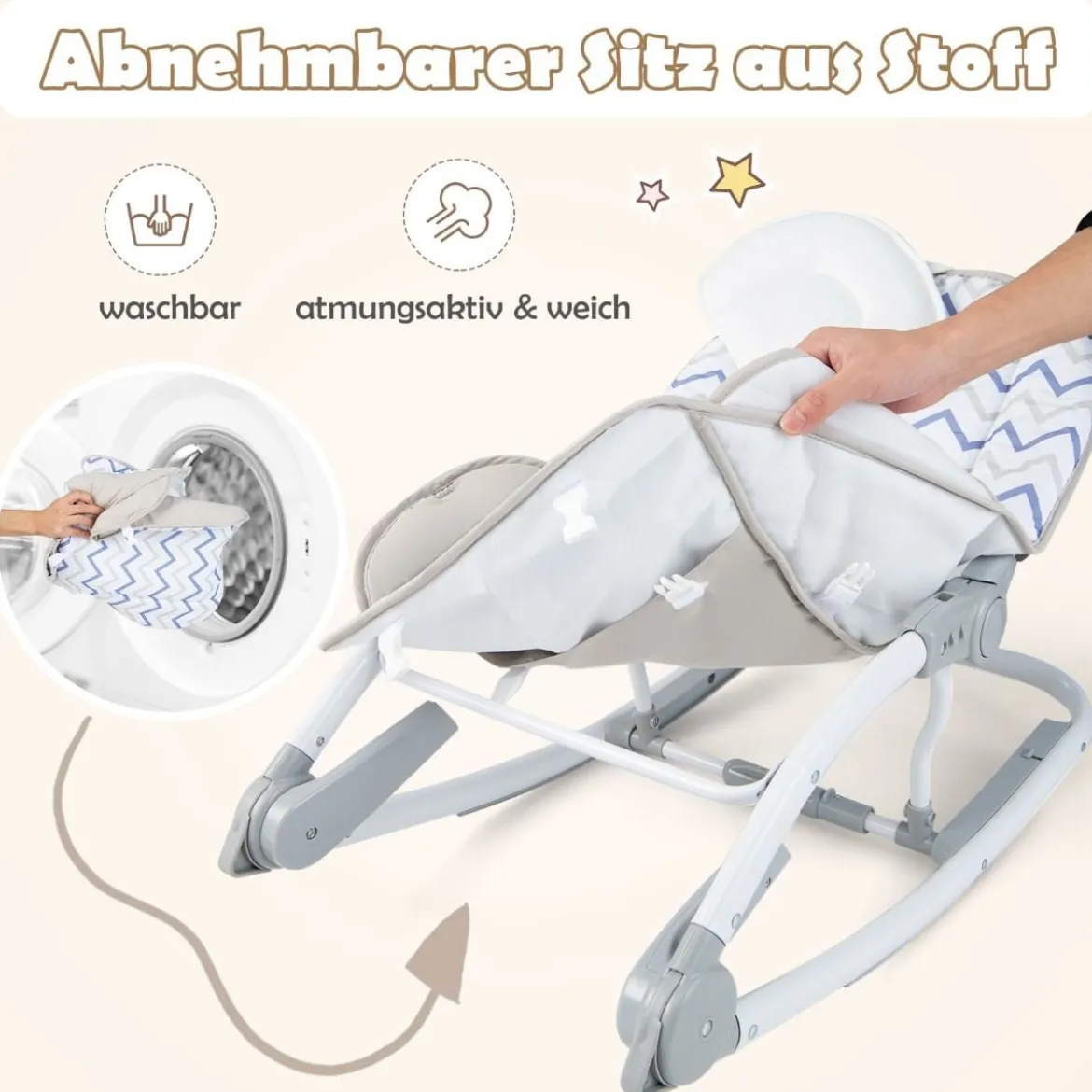 2 in 1 Babywippe klappbar tragbare Babyschaukel mit 3-stufig verstellbarer Rückenlehne Rosa/Grau