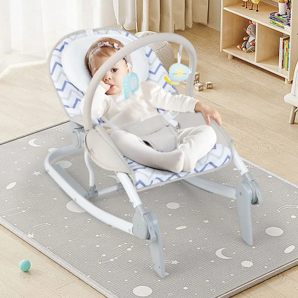 2 in 1 Babywippe klappbar tragbare Babyschaukel mit 3-stufig verstellbarer Rückenlehne Rosa/Grau