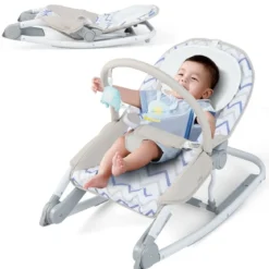 2 in 1 Babywippe klappbar tragbare Babyschaukel mit 3-stufig verstellbarer Rückenlehne Rosa/Grau