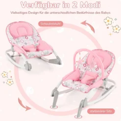 2 in 1 Babywippe klappbar tragbare Babyschaukel mit 3-stufig verstellbarer Rückenlehne Rosa/Grau