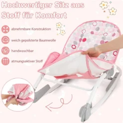 2 in 1 Babywippe klappbar tragbare Babyschaukel mit 3-stufig verstellbarer Rückenlehne Rosa/Grau