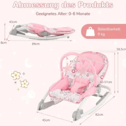 2 in 1 Babywippe klappbar tragbare Babyschaukel mit 3-stufig verstellbarer Rückenlehne Rosa/Grau