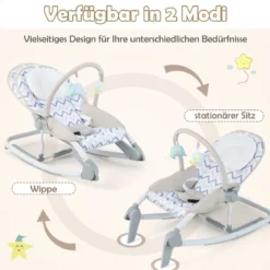 2 in 1 Babywippe klappbar tragbare Babyschaukel mit 3-stufig verstellbarer Rückenlehne Rosa/Grau