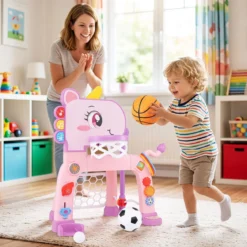 4 in 1 Basketballkorb mit Musik & Licht für Kinder ab 12 Monaten 62 - 70 cm Höhenverstellbar Rosa