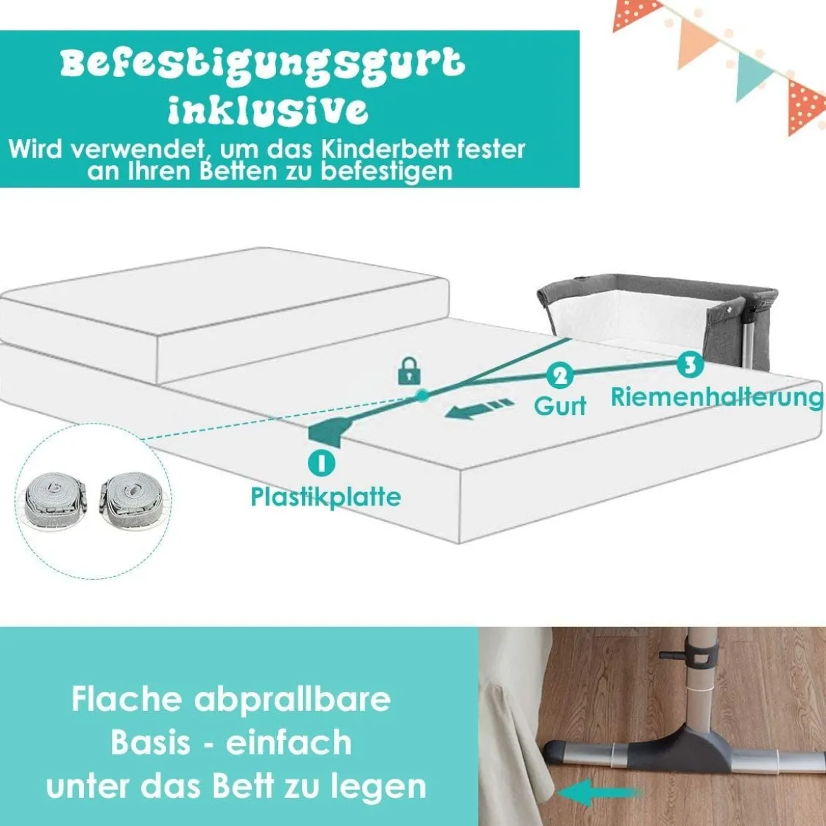 2 in 1 Beistellbett & Babybett Kinderbett höhenverstellbar 97 x 50 - 70 x 67 - 85 cm Grau