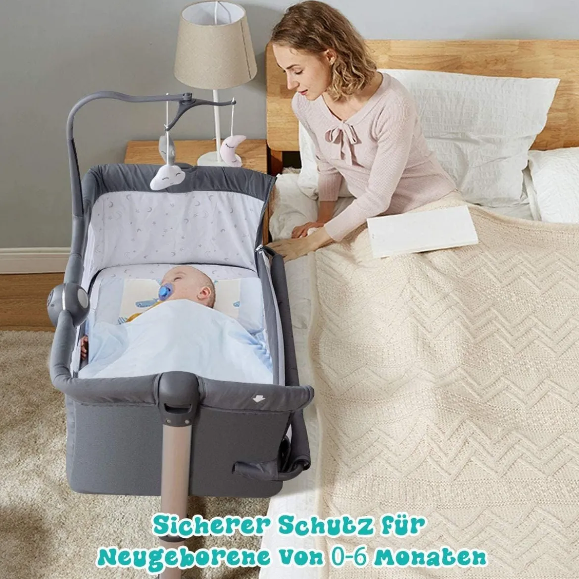 2 in 1 Beistellbett & Babybett Kinderbett höhenverstellbar 97 x 50 - 70 x 67 - 85 cm Grau