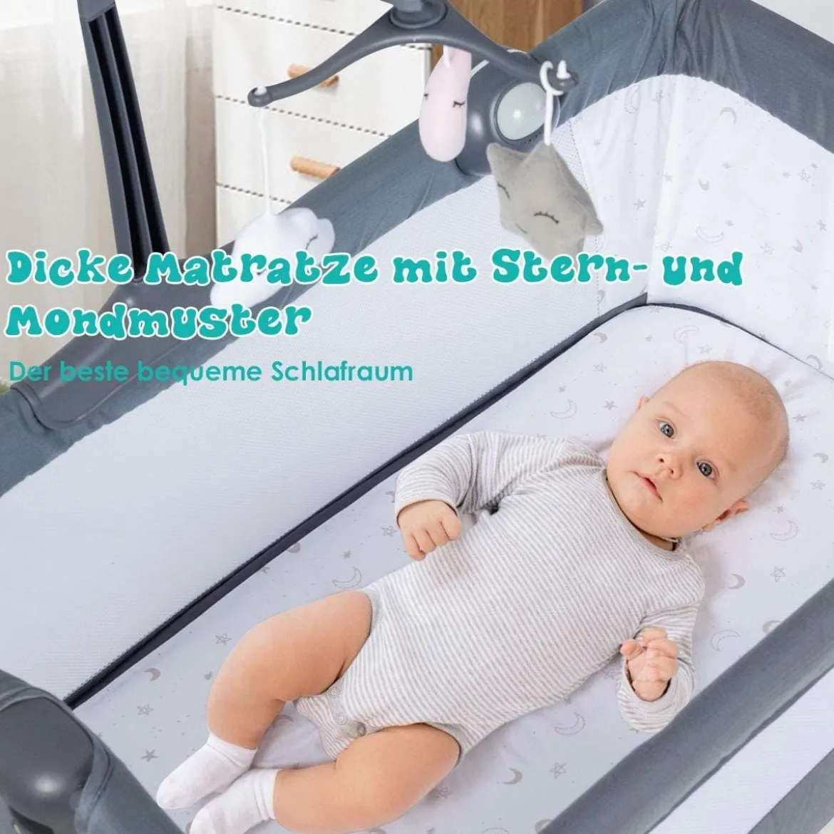 2 in 1 Beistellbett & Babybett Kinderbett höhenverstellbar 97 x 50 - 70 x 67 - 85 cm Grau