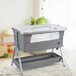 3 in 1 Beistellbett & Babywiege Babybett mit 7-fach verstellbarer Höhe Hellgrau