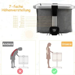 3 in 1 Beistellbett & Babywiege Babybett mit 7-fach verstellbarer Höhe Dunkelgrau
