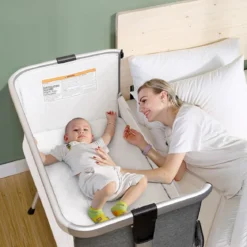 3 in 1 Beistellbett & Babywiege Babybett mit 7-fach verstellbarer Höhe Dunkelgrau