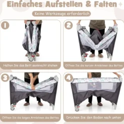 5 in 1 Beistellbett klappbar Reisebett mit Matratze 2 Ebene Babybett mit Rollen Beige/Grau/Braun