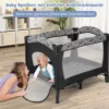 3 IN 1 Beistellbett Klappbar Reisebett mit Matratze Hängespielzeug 102 x 72 x 74 cm Grau