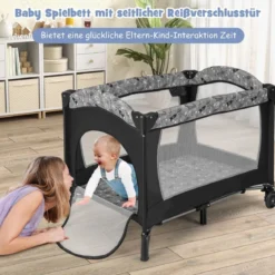 3 IN 1 Beistellbett Klappbar Reisebett mit Matratze Hängespielzeug 102 x 72 x 74 cm Grau