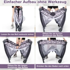 3 in 1 Beistellbett klappbar Reisebett mit Matratze Hängespielzeug Spieluhr Grau